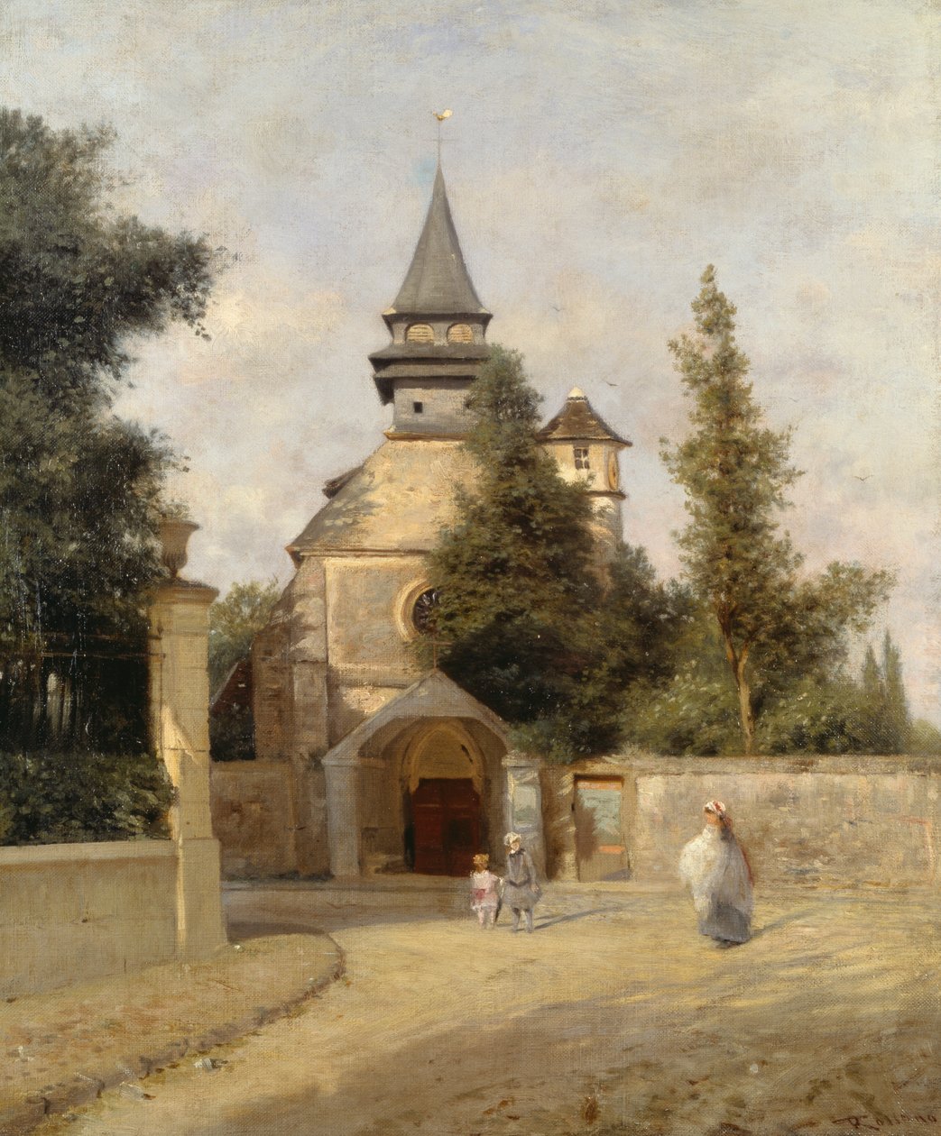 教堂外的儿童，费德里科-罗萨诺（1835-1912），布面油画，46.5x38厘米 作者 费德里科·罗萨诺