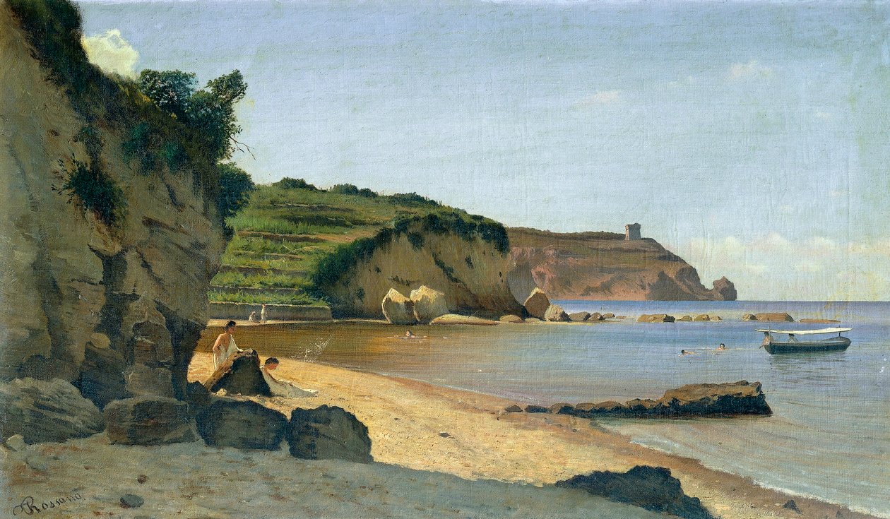 南部码头，由Federico Rossano（1835-1912）创作，布面油画，34x59厘米。 作者 费德里科·罗萨诺