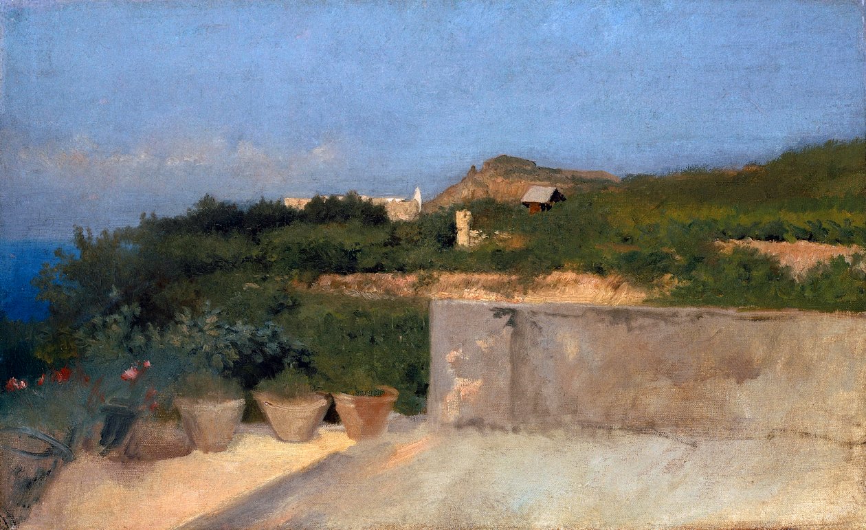 雷西纳的露台，费德里科-罗萨诺（1835-1912），布面油画，33x53厘米 作者 费德里科·罗萨诺