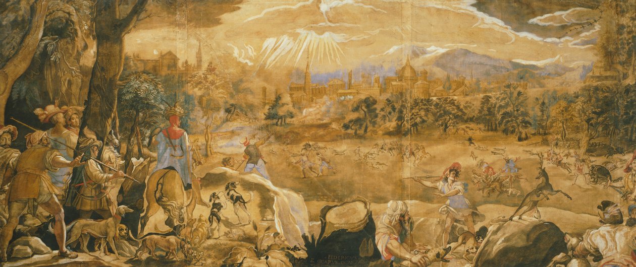 想象中的佛罗伦萨狩猎场景，作者：费德里科·祖卡罗（Federico Zuccaro，约 1540-1609 年） 作者 费德里科·祖卡罗