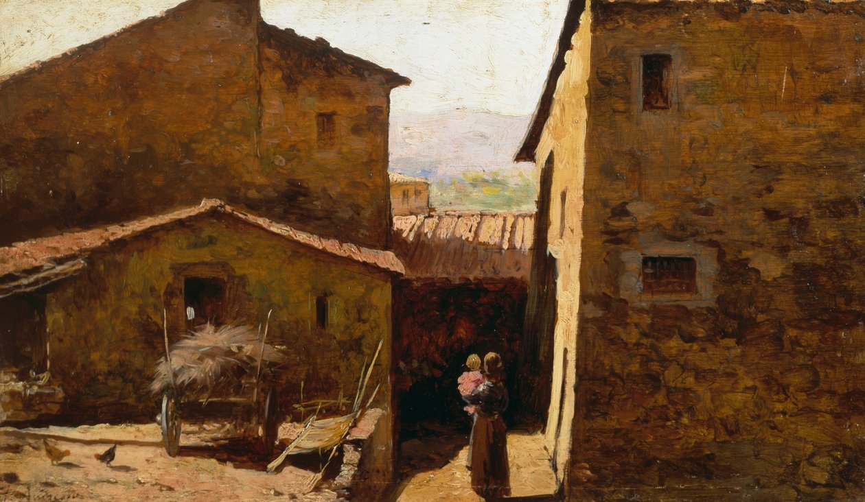 质朴的托斯卡纳农舍，由 Federico Andreotti（1847-1930 年）设计，面板上的油 作者 费德里戈·安德烈奥蒂（Federigo Andreotti）