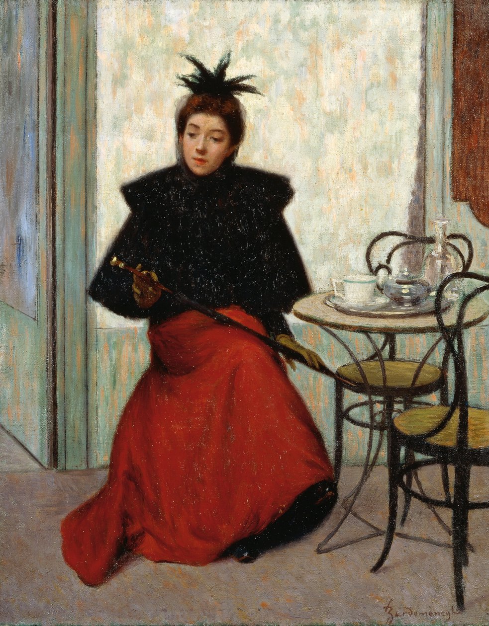 在咖啡馆，由Federico Zandomeneghi（1841-1917）创作，布面油画，41x33厘米 作者 费德里戈·赞多梅内吉