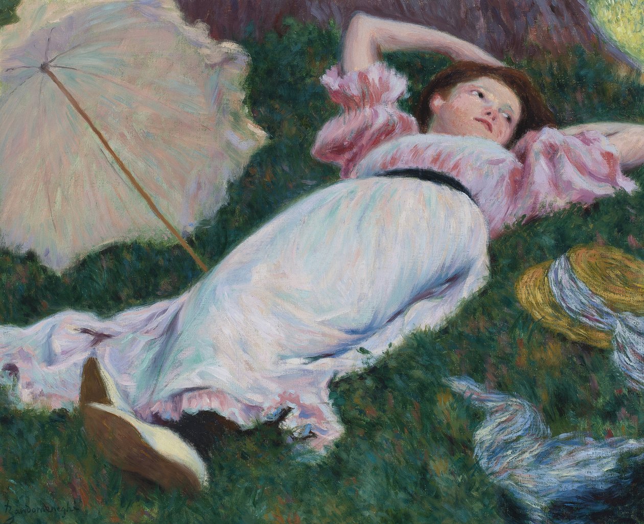 印象派: 躺着的女人 par Zandomeneghi, Federico (1841-1917), c. 1890.布面油画，50x60。私人收藏 作者 费德里戈·赞多梅内吉