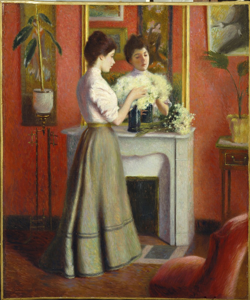 镜子前的女人 par Zandomeneghi, Federico (1841-1917).布面油画，尺寸：65x55 作者 费德里戈·赞多梅内吉