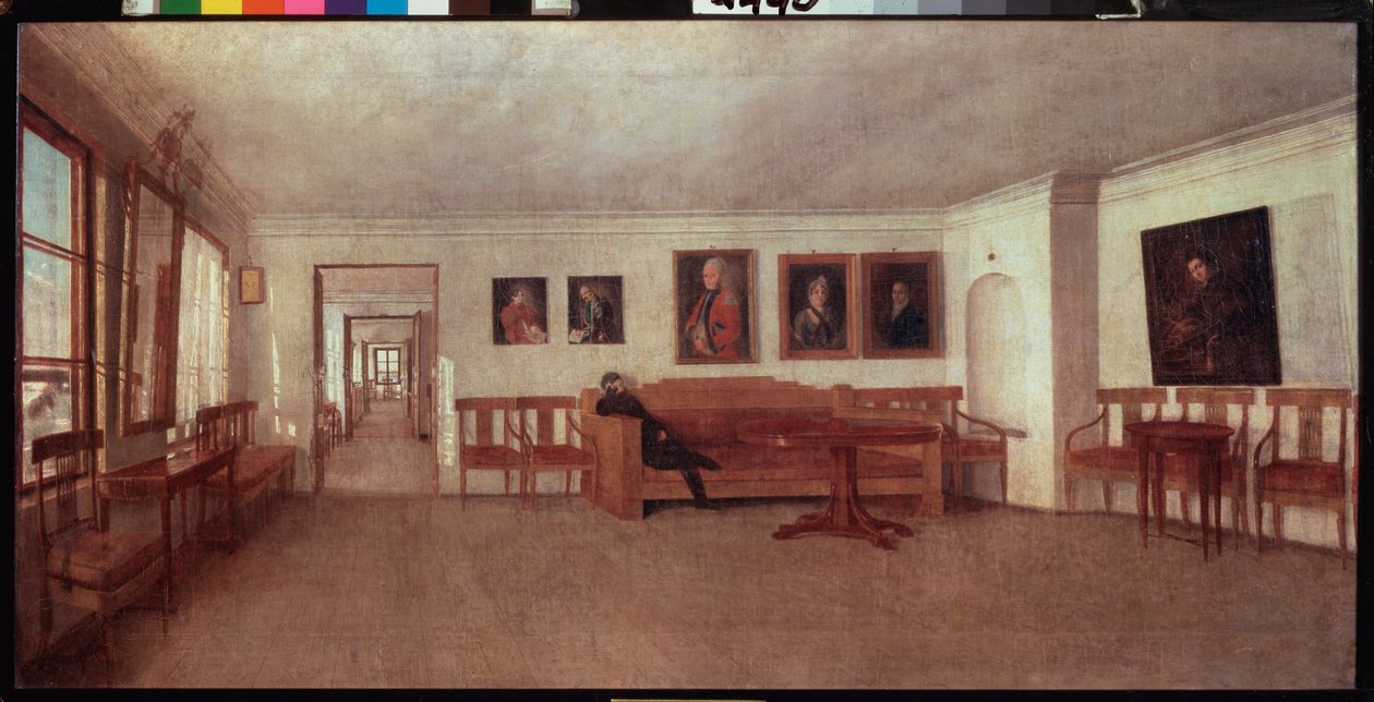 Interieur de la maison de A Semensky pres de Tver (Russie) - 特维尔附近 A Semensky 家的内部 - 费奥多尔-米哈伊洛维奇-斯拉维扬斯基（1819-1876 年）的画作，布面油画 - 俄罗斯艺术 作者 费多尔·米哈伊洛维奇·斯拉维扬斯基
