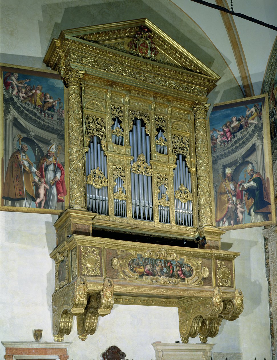 教堂风琴的视图，c.1590（混合媒体） 作者 费利斯·布鲁萨索奇（Felice Brusasorci）