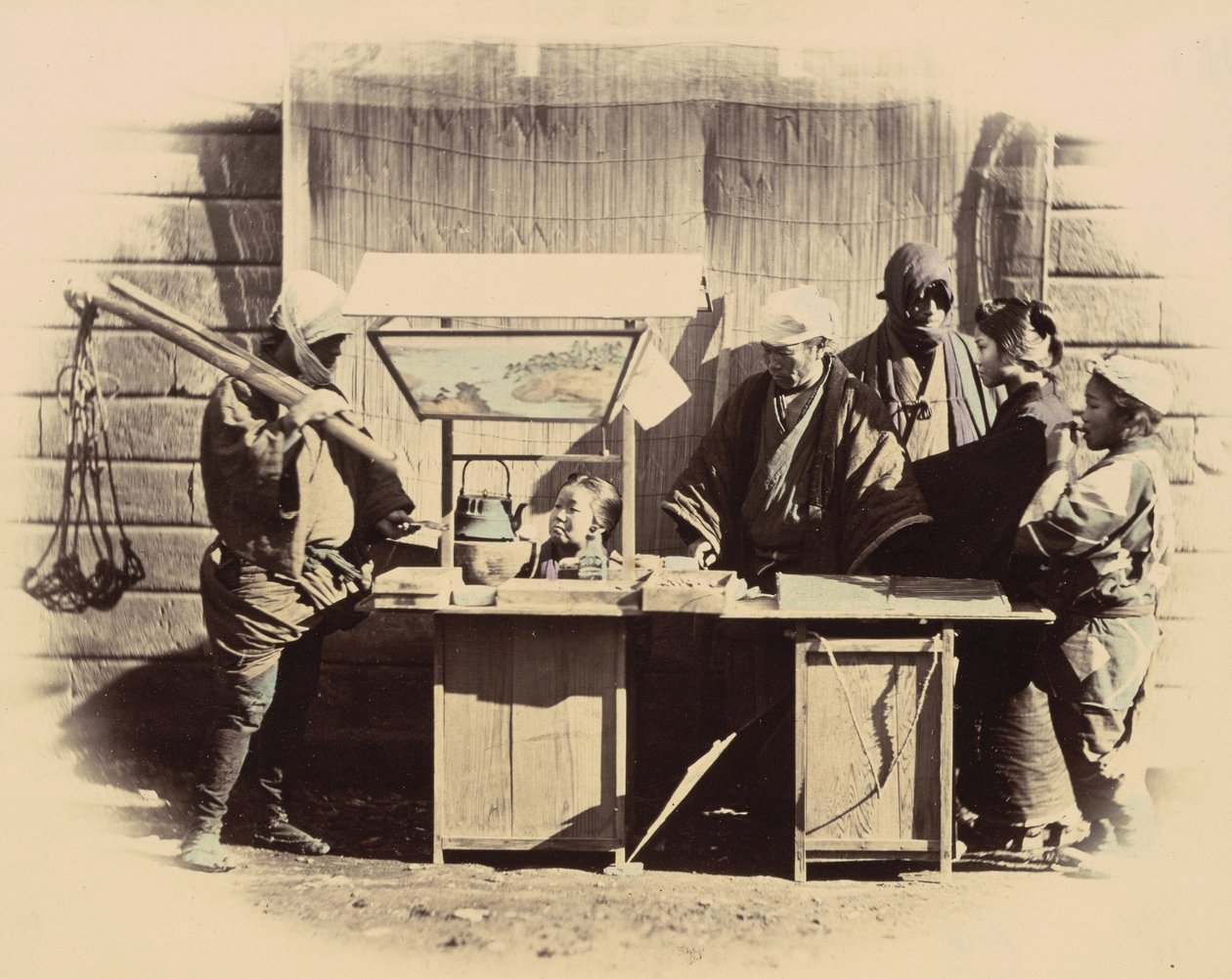 街头小吃摊，约1865年。 作者 菲利斯·比托（Felice Beato）