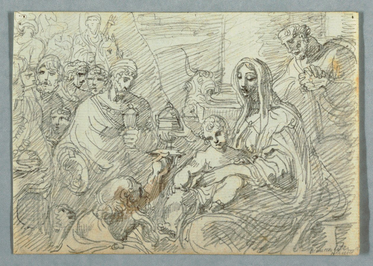 素描，根据洛多维科-卡拉奇（Lodovico Carracci）创作的《玛吉的崇拜》，1800-1820 年 作者 菲利斯·贾尼