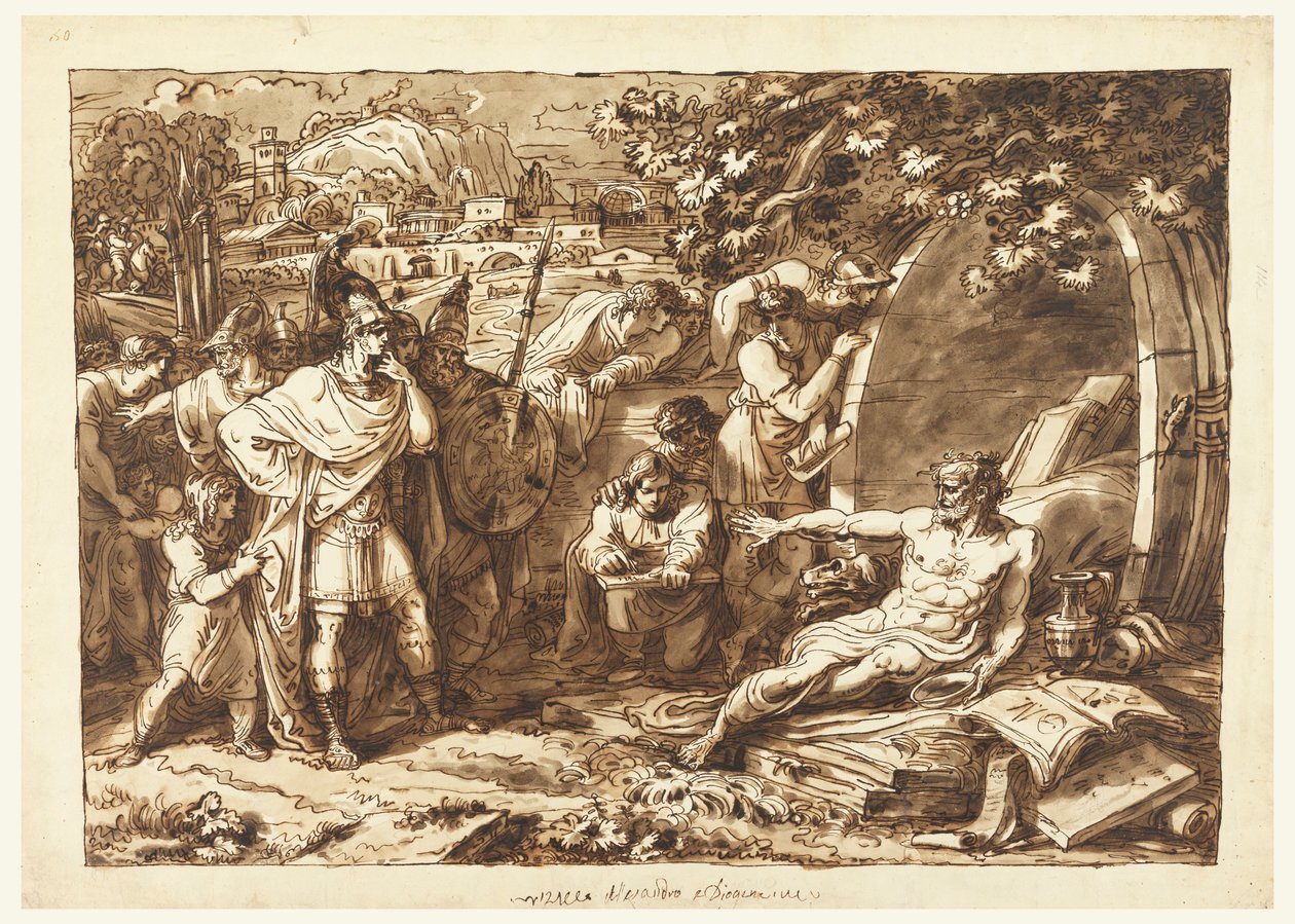 绘画，亚历山大大帝和第欧根尼，1820-22 年 作者 菲利斯·贾尼