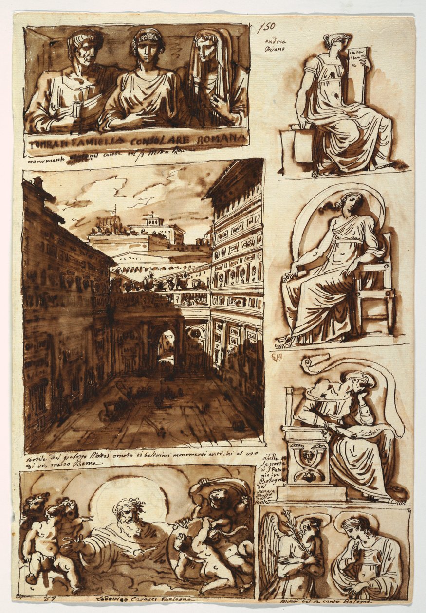 绘画，各种艺术作品。  罗马马泰宫宫廷，1812-14 年 作者 菲利斯·贾尼