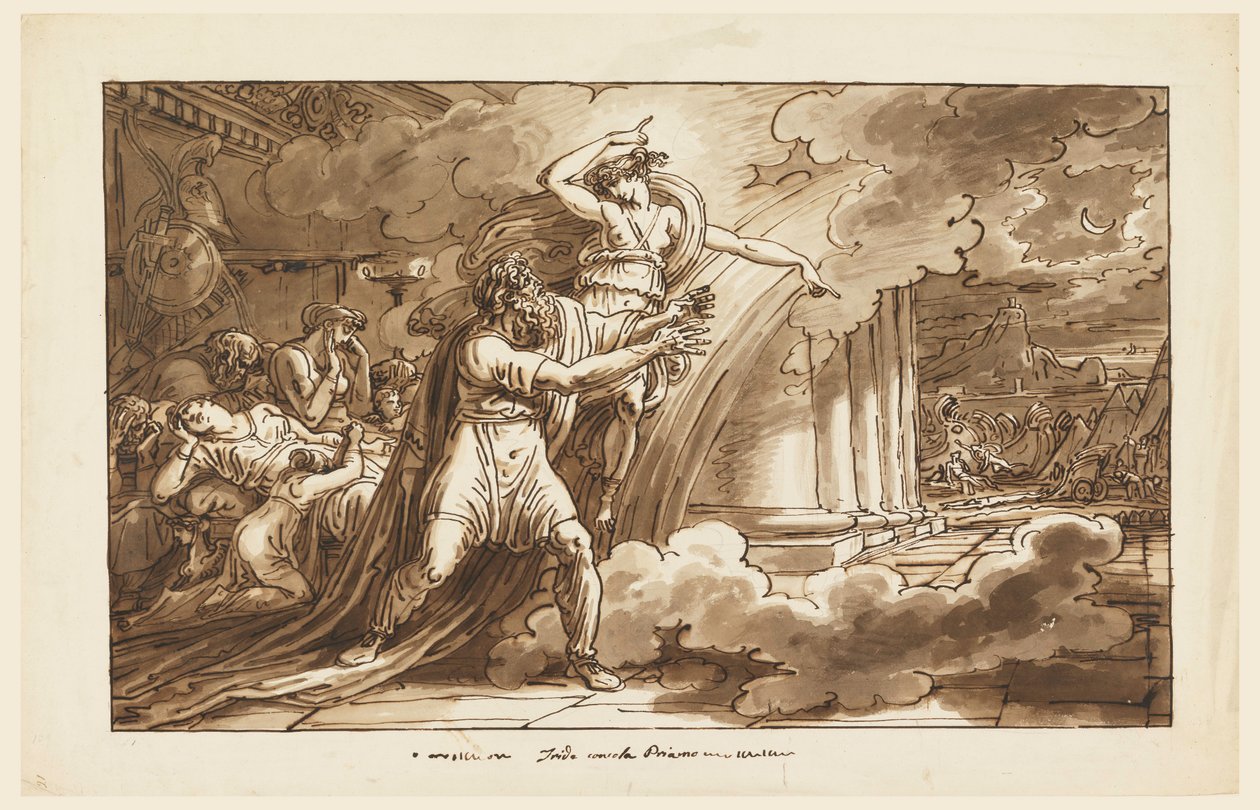 艾里斯（Iris）鼓励普里安（Priam）从阿喀琉斯（Achilles）乞求赫克托的尸体 作者 菲利斯·贾尼
