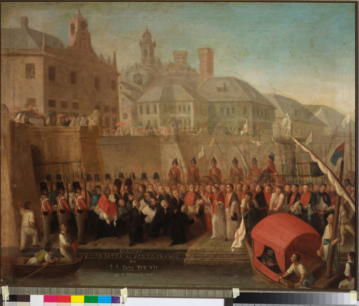 H.S. 参观热那亚自由港 教皇庇护七世，c.1818（布面油画） 作者 菲利斯·瓜斯康（Felice Guascone）