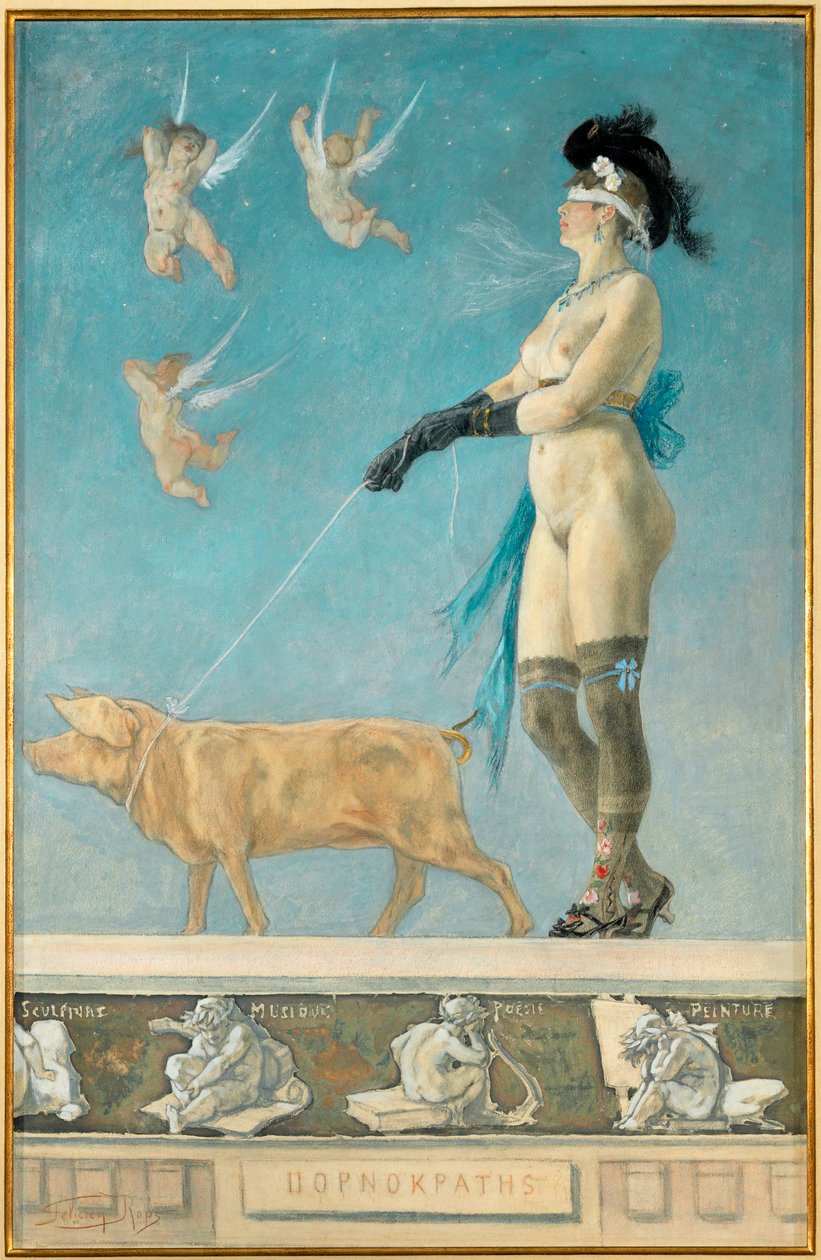 波诺克拉特斯，一幅女人是永恒的诱惑者和夏娃之女的画作（粉彩和水粉画，纸本） 作者 费利西安罗普斯