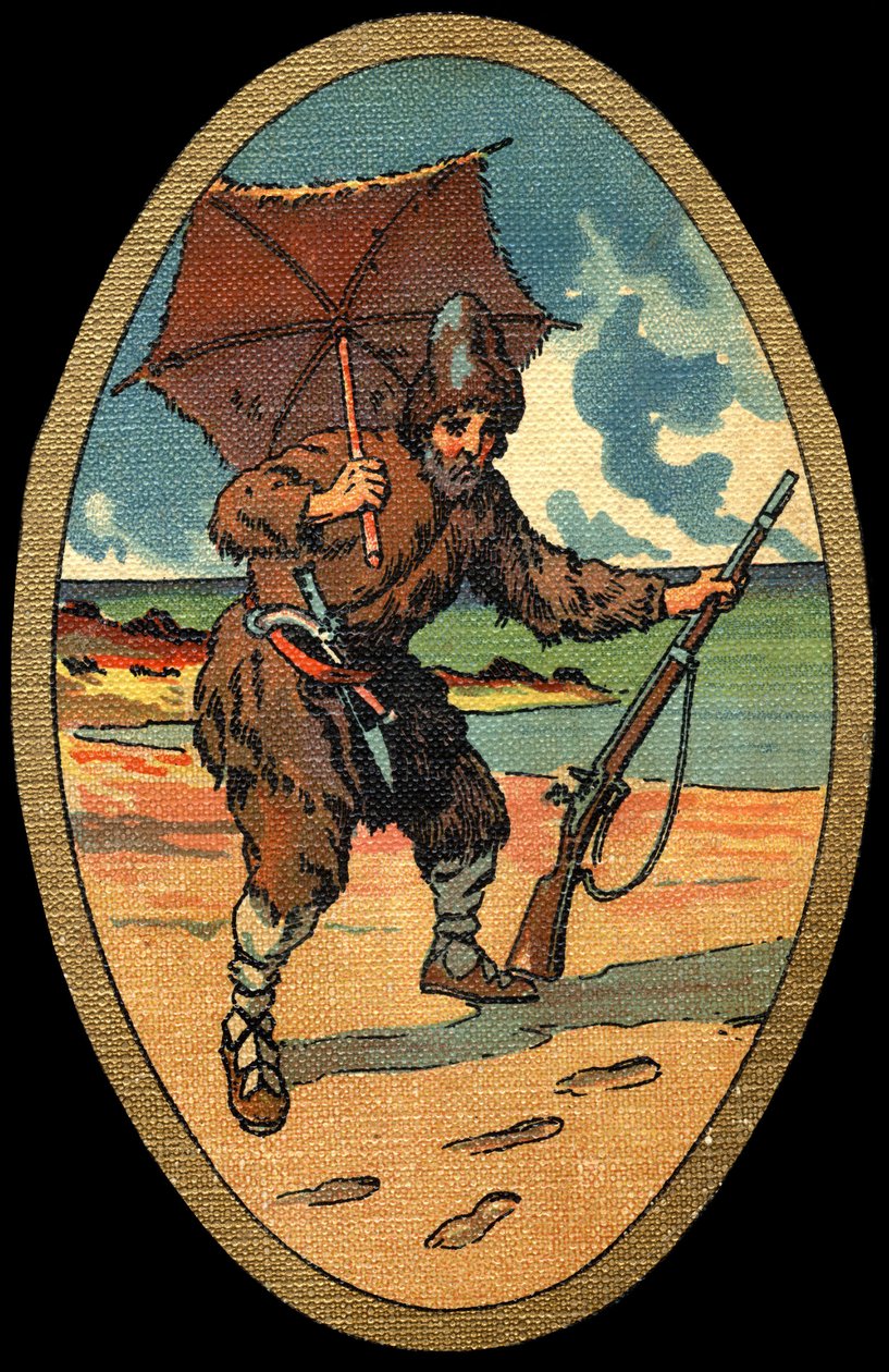鲁滨逊漂流记》：插图：Felician MYRBACH MYRBACH RHEINFELD (1853-1940) 为丹尼尔-笛福（De foe）的书《鲁滨逊漂流记》。没有日期。约1934年 作者 Felicien男爵de Myrbach Rheinfeld