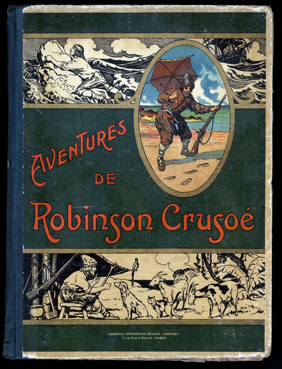 图书封面 《鲁滨逊漂流记》：插图：Felician MYRBACH MYRBACH RHEINFELD (1853-1940) For the Book of Daniel Defoe (De foe) Robinson Crusoe. Bibliotheque de la Jeunesse et de l