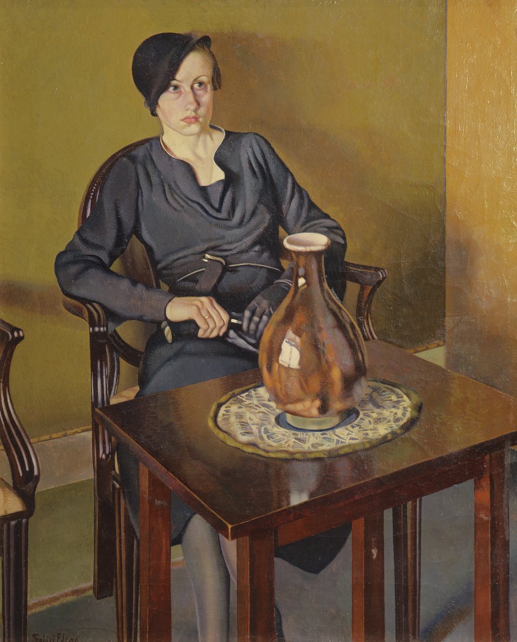 有花瓶的女人，c.1929（布面油画） 作者 费柳·埃利亚斯·布拉肯斯