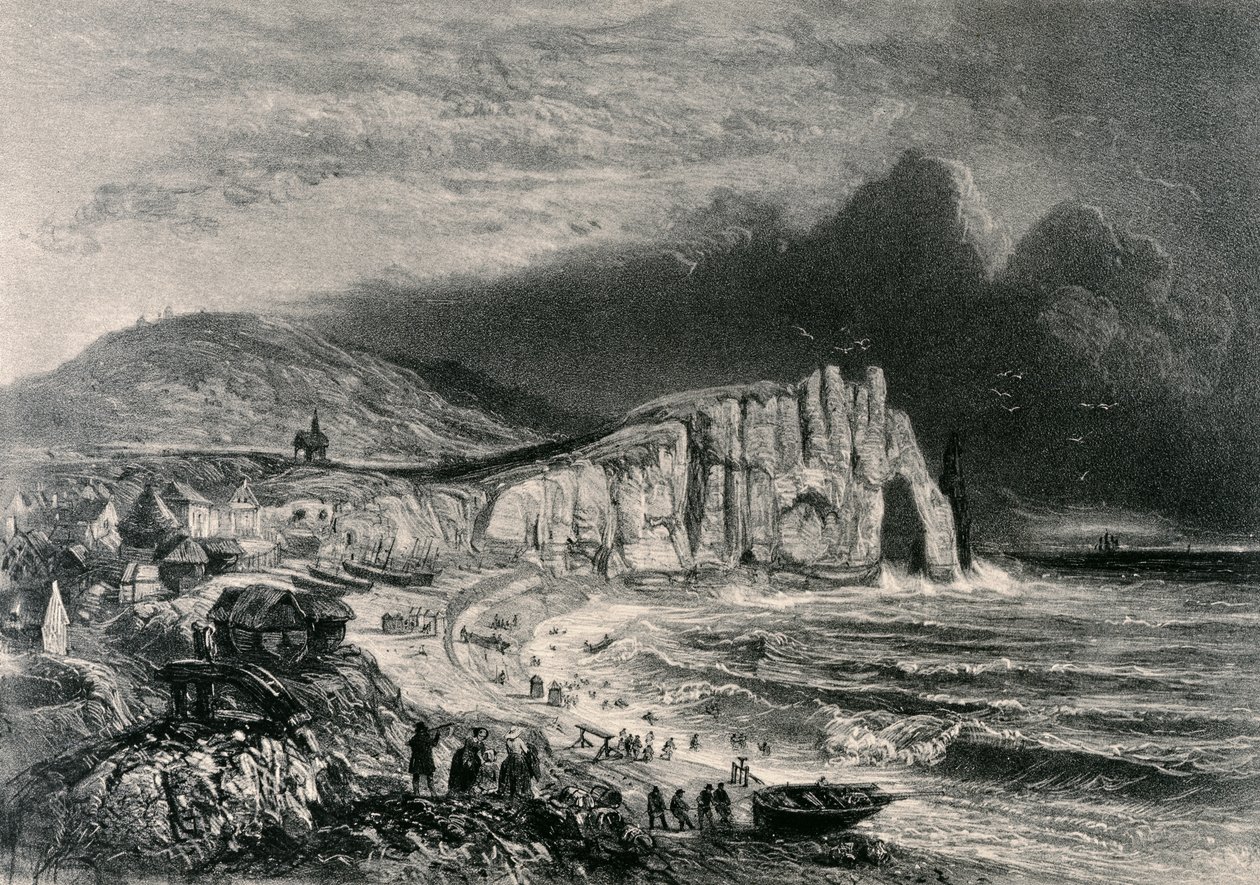 Etretat，来自“La Normandie Illustree”诺曼底章节的插图，由Charpentier雕刻，出版于南特1852年 作者 费利克斯·贝诺斯特