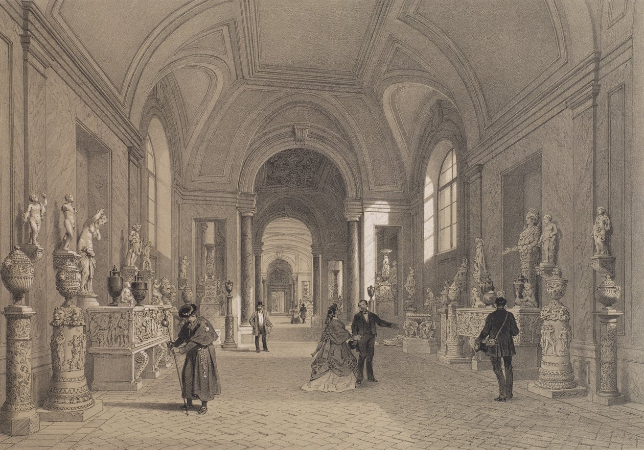 梵蒂冈博物馆，Candelabra画廊，罗马，插图来自专辑&39;Rome dans sa grandeur&39;，由Philippe Benoist（1817年）雕刻1870年 作者 费利克斯·贝诺斯特