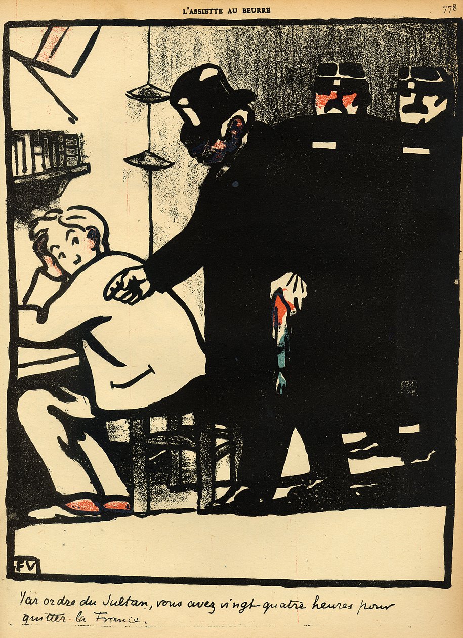 一名囚犯被流放，来自“罪行和惩罚”，特别版“L&39;Assiette au Beurre”，1902年3月1日 作者 费利克斯·爱德华·瓦洛顿