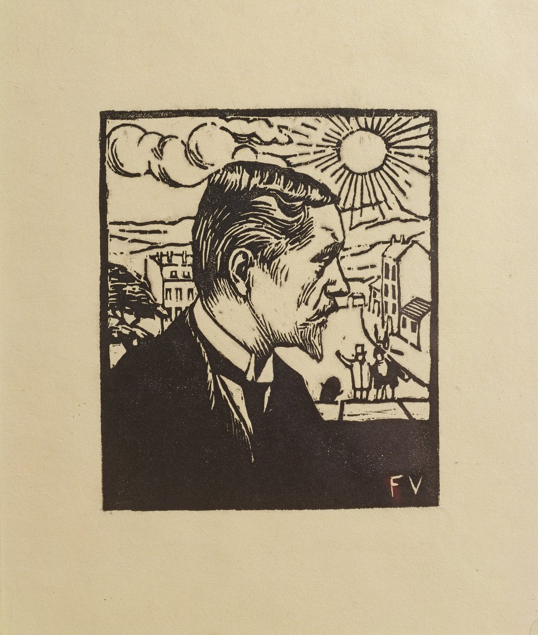 自画像，1891年（奶油编织纸上的木刻） 作者 费利克斯·爱德华·瓦洛顿