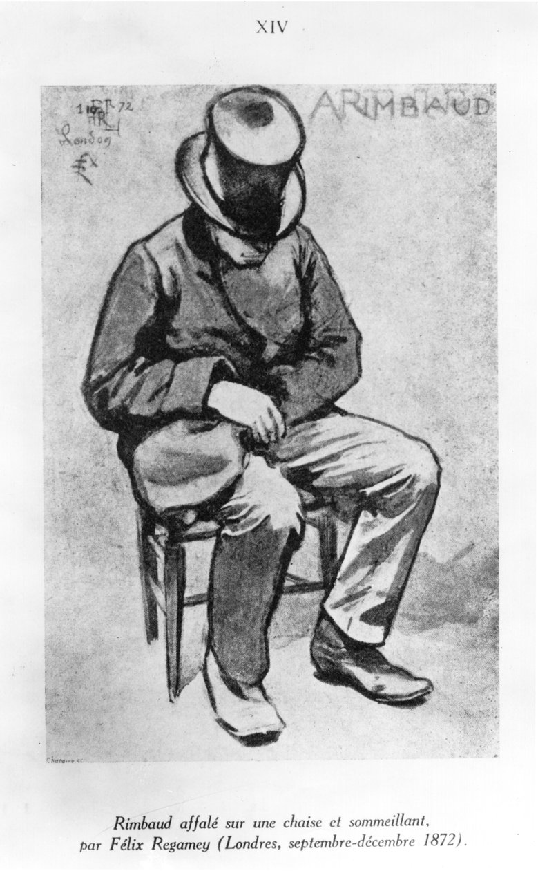 Arthur Rimbaud（1854-91）于1872年在伦敦的一把椅子上打瞌睡并打瞌睡（在纸上洗墨水） 作者 费利克斯·雷加美