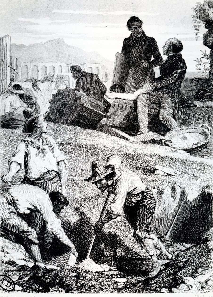 Torre Vergata的挖掘，来自Chateaubriand的“福音回忆录”，1850年 作者 菲利克斯·菲利波托