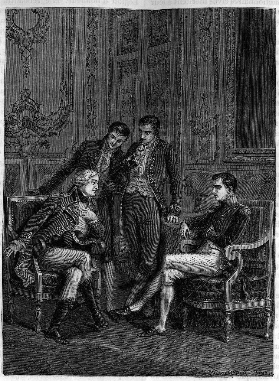 Jean Jacques Regis de Cambaceres (1753-1824)在当时的第一执政官波拿巴和他的兄弟Joseph和Lucien面前展示他的巧妙组合，使他被任命为波拿巴执政官"，大约在1804年--（Cambaceres建议波拿巴被任命为 作者 菲利克斯（后）菲利普波特