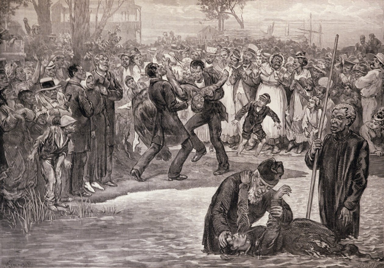 美国的黑人洗礼，来自《伦敦新闻画报》，1887年5月21日（雕刻）。 作者 费利克斯（后）复活