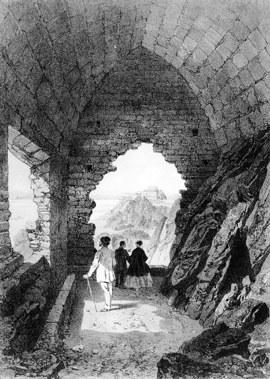 圣赫利尔的冬宫和泽西岛伊丽莎白城堡，1870年（石版画） 作者 费利克斯·贝诺斯特