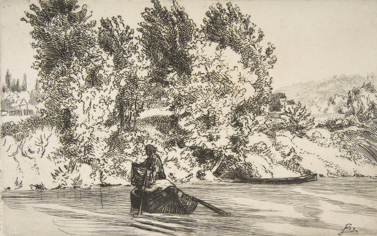 带网的渔民，1868年。 作者 费利克斯·布拉克蒙德