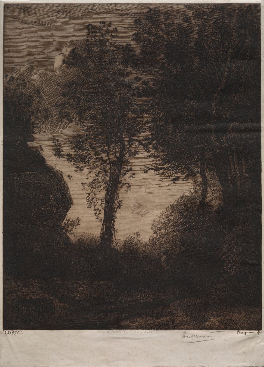 风景：日落，在Corot之后，c。 1858年。 作者 费利克斯·布拉克蒙德