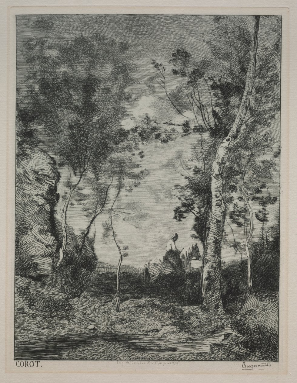 柯罗之后的《风景》或《白马》 c。 1858年。 作者 费利克斯·布拉克蒙德