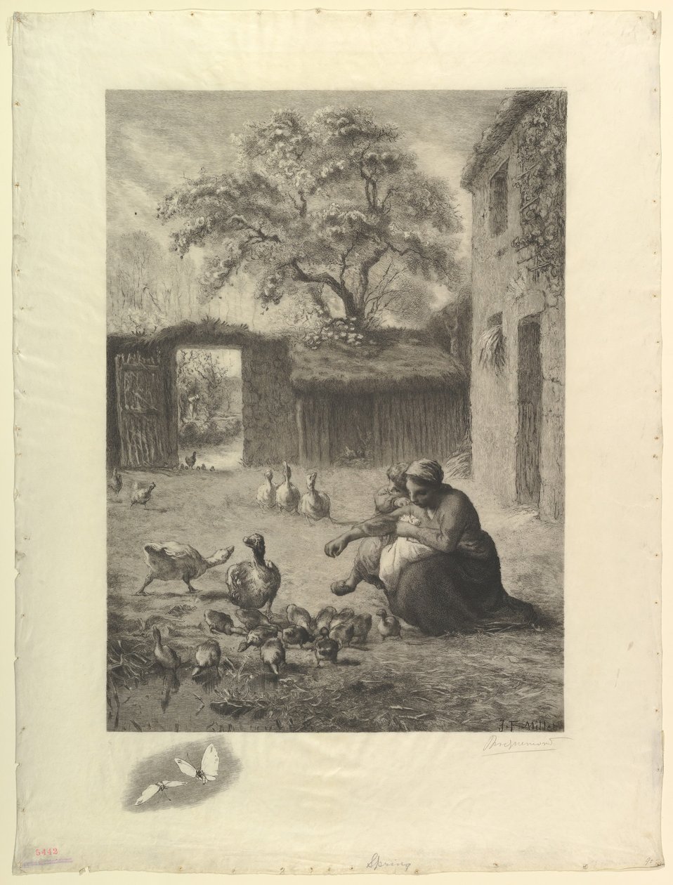 春天，根据米勒的粉彩画，1888年。 作者 费利克斯·布拉克蒙德
