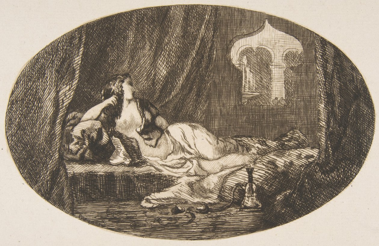 躺在后宫的Odalisque，来自Titres de Romance，1857年。 作者 费利克斯·布拉克蒙德