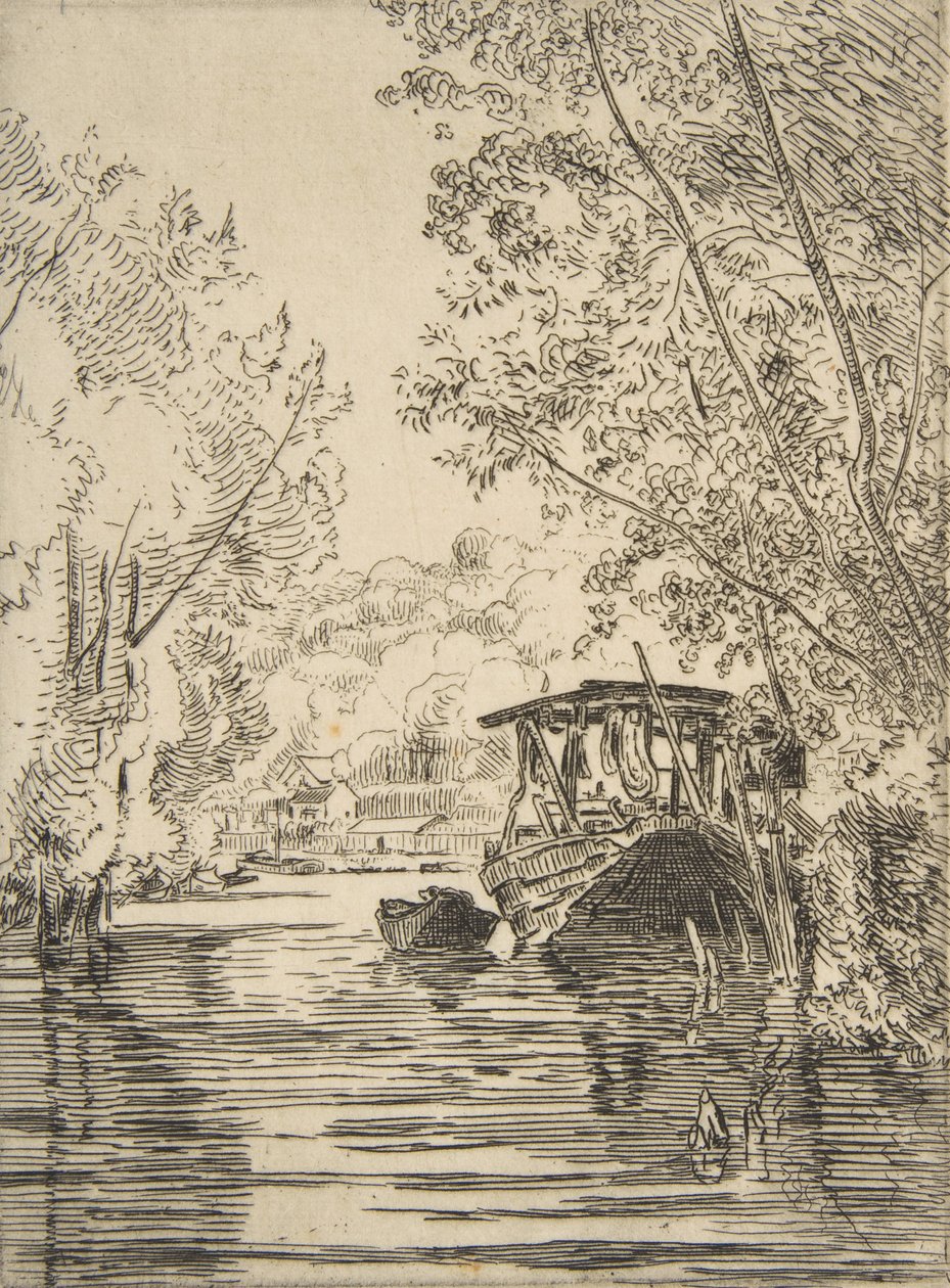 染坊的船Bas-Meudon，约1868年。 作者 费利克斯·布拉克蒙德