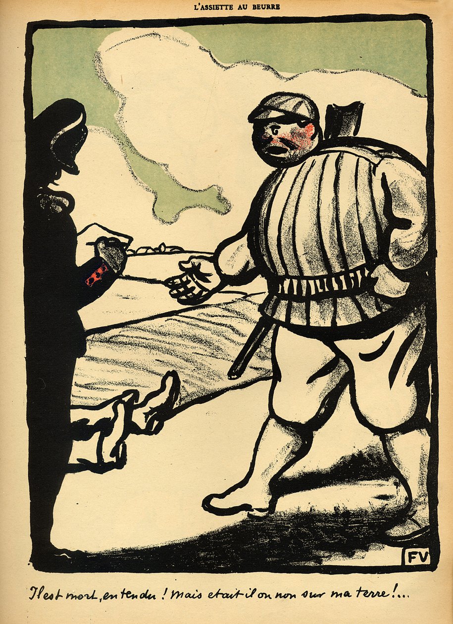土地所有者从&39;犯罪和惩罚&39;，&39;L&39;Assiette au Beurre&39;特别版，1902年3月1日杀死一个流浪汉 作者 费利克斯·爱德华·瓦洛顿