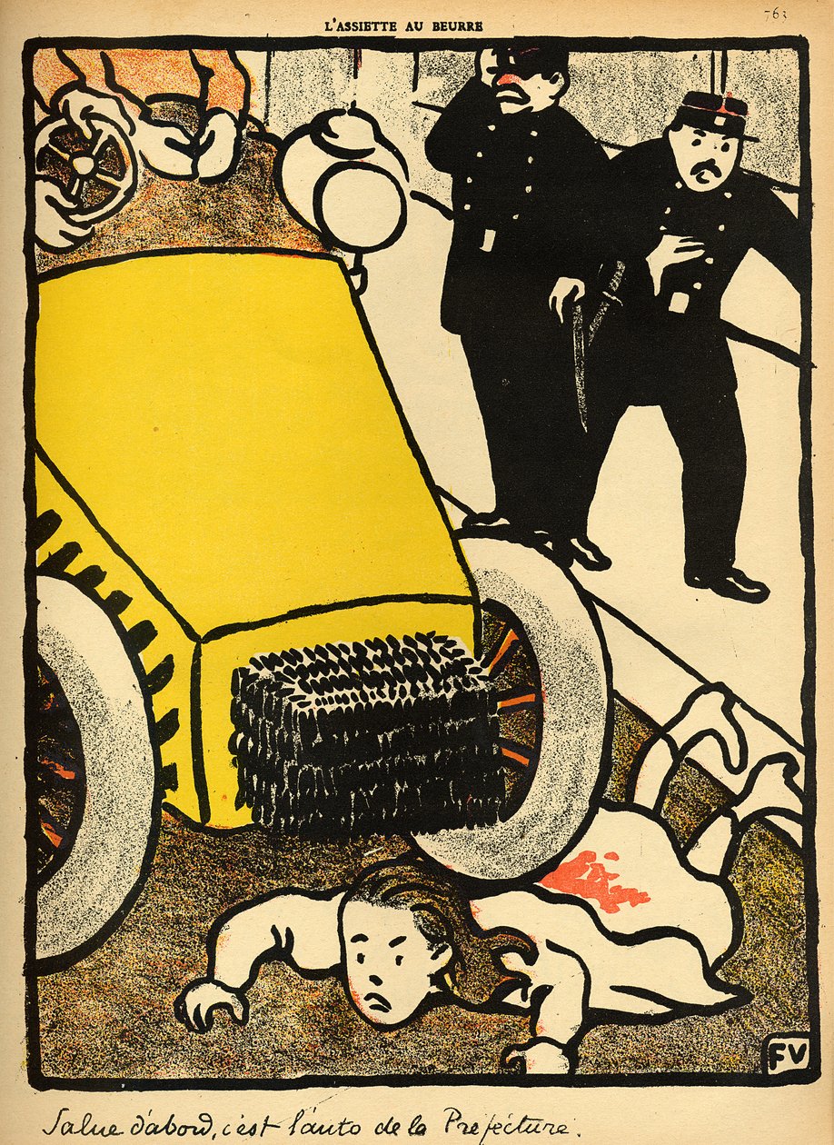 1902年3月1日，“犯罪和惩罚”特别版&39;L&39;Assiette au Beurre&39;上有一辆警车碾过一个小女孩 作者 费利克斯·爱德华·瓦洛顿
