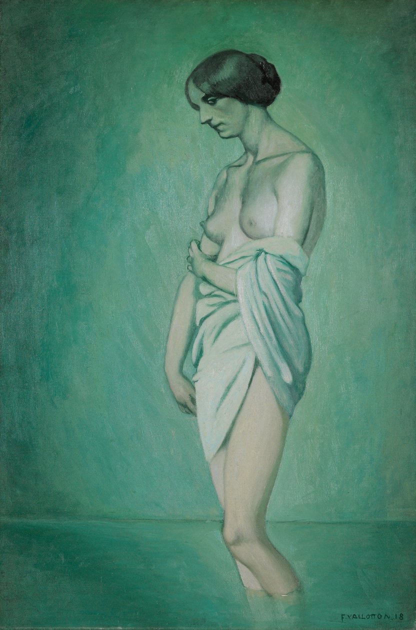 沐浴者轮廓，绿色和粉红色效果，1918年 作者 费利克斯·爱德华·瓦洛顿