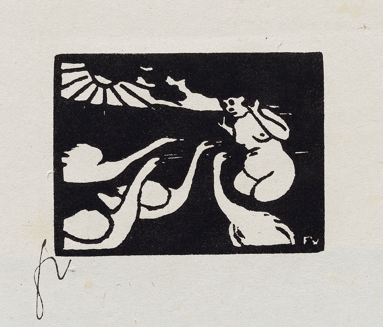 沐浴者与天鹅，X，来自“小娇小Balgneuses”，1893年 作者 费利克斯·爱德华·瓦洛顿