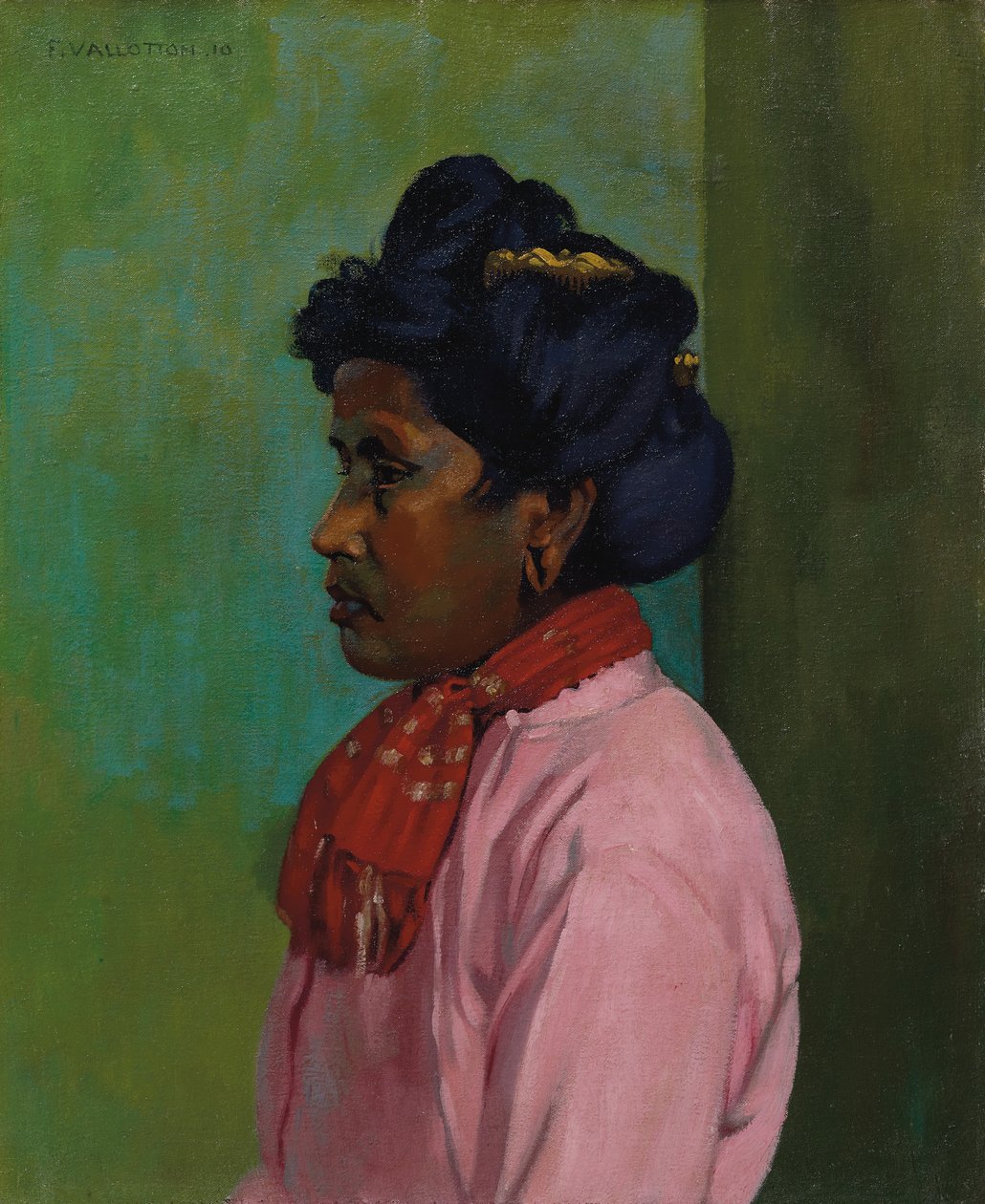穿着粉红色上衣的黑人妇女，1910年 作者 费利克斯·爱德华·瓦洛顿
