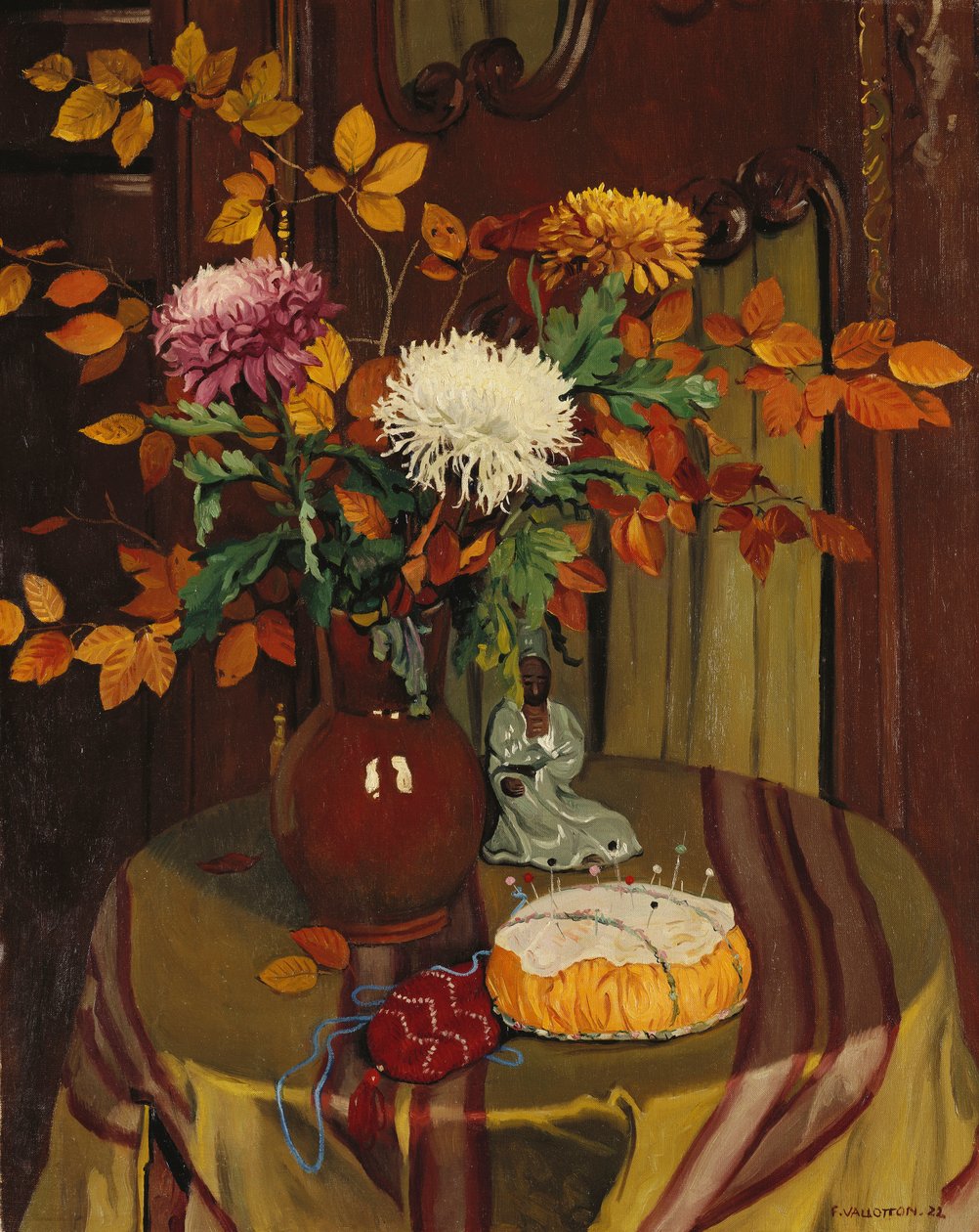 菊花和秋天的落叶；菊花和秋叶，1922年 作者 费利克斯·爱德华·瓦洛顿