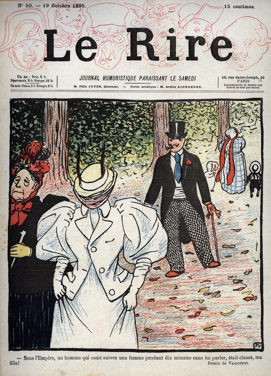 1895年10月10日，第50页，报纸“ Le Rire”的封面：在帝国统治下，一个敢于跟一个女人闲聊十分钟却不与她交谈的男人是我的女儿！ “” Felix Vallotton的绘画 作者 费利克斯·爱德华·瓦洛顿