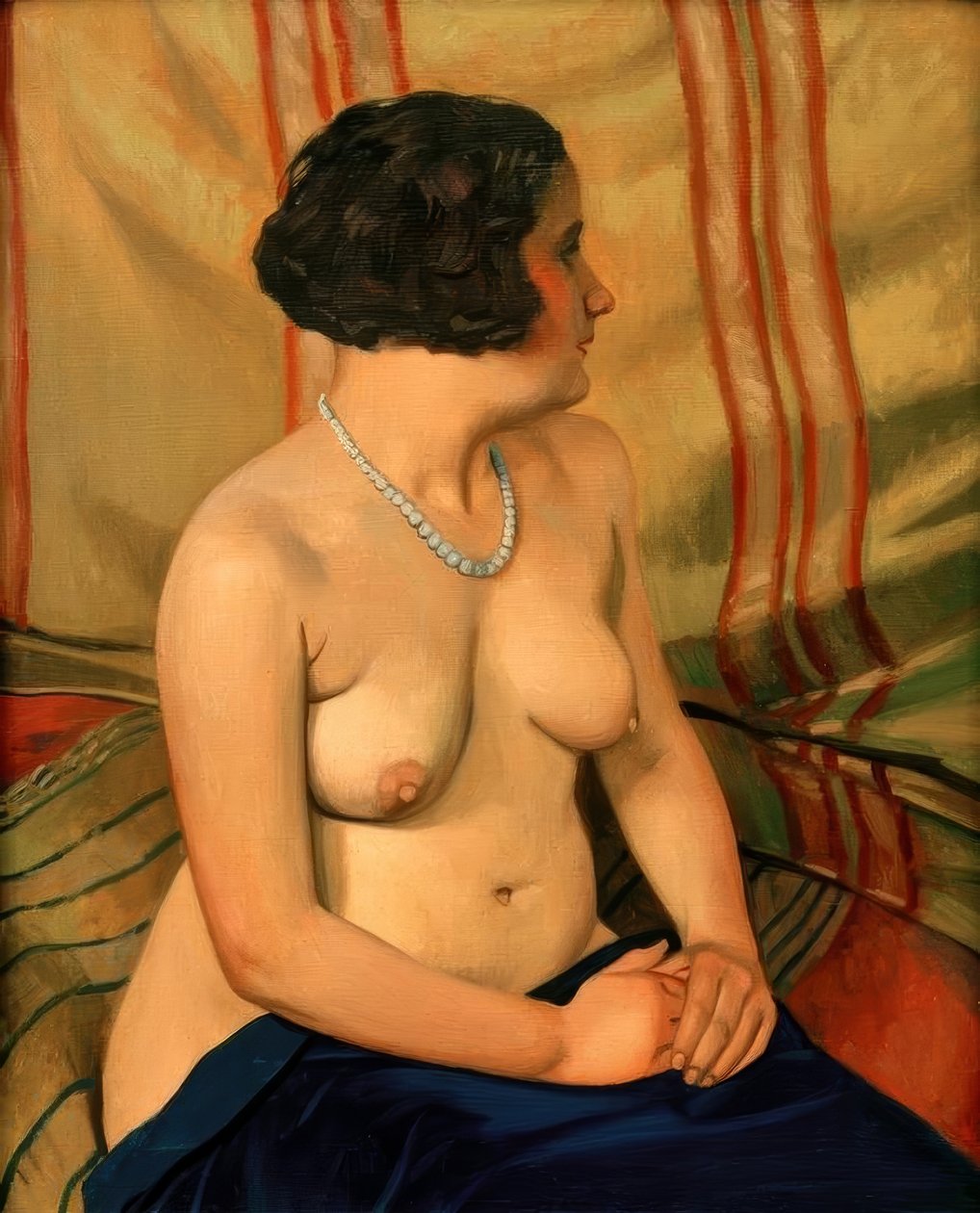Femme au collier bleu（戴蓝色项链的女人） 作者 费利克斯·爱德华·瓦洛顿