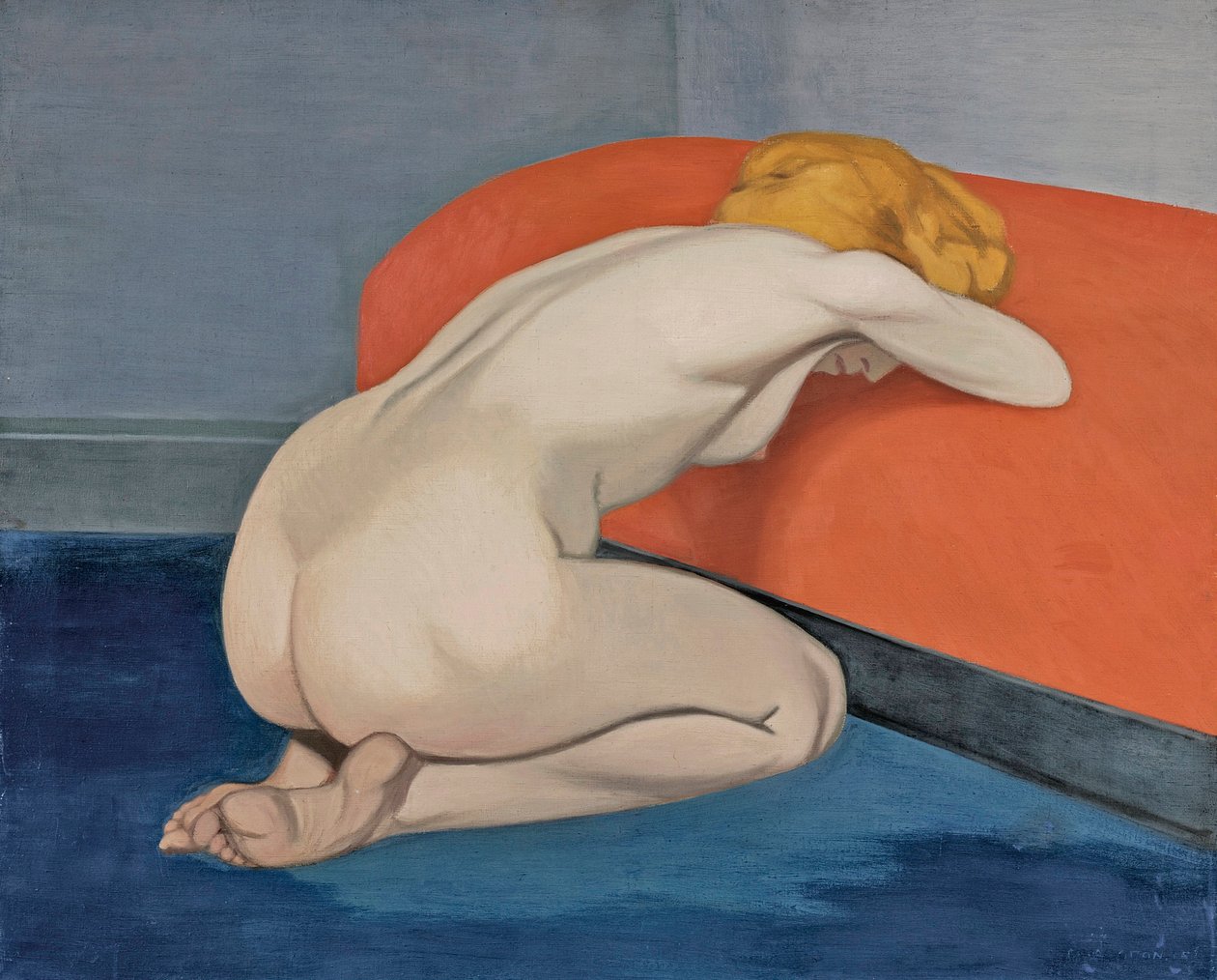"Femme nue agenouillee devant un canape rouge" 裸体女人跪在红色沙发前 par Vallotton, Felix Edouard (1865-1925) 作者 费利克斯·爱德华·瓦洛顿
