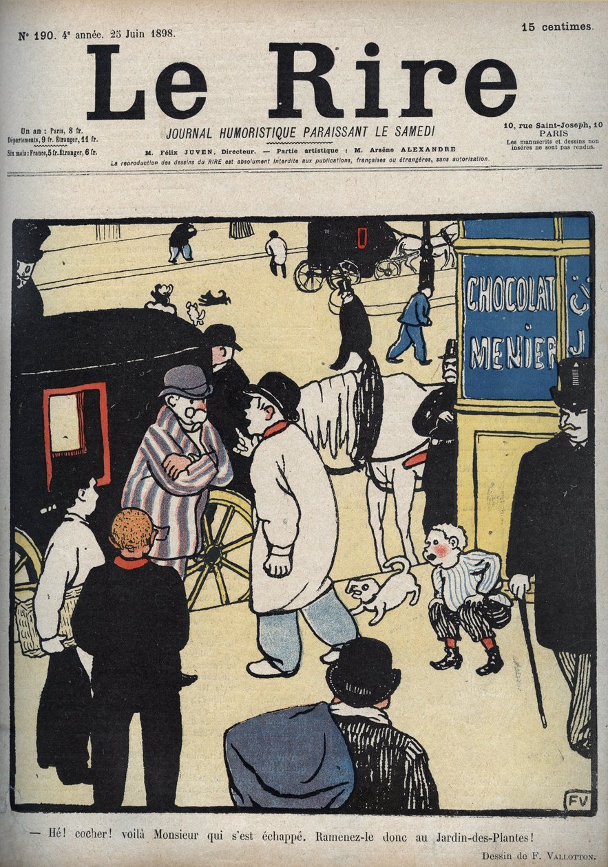 嘿!教练！ 1898年6月23日的报纸“ Le Rire”的封面，菲利克斯·瓦洛顿（Felix Vallotton）绘画 作者 费利克斯·爱德华·瓦洛顿