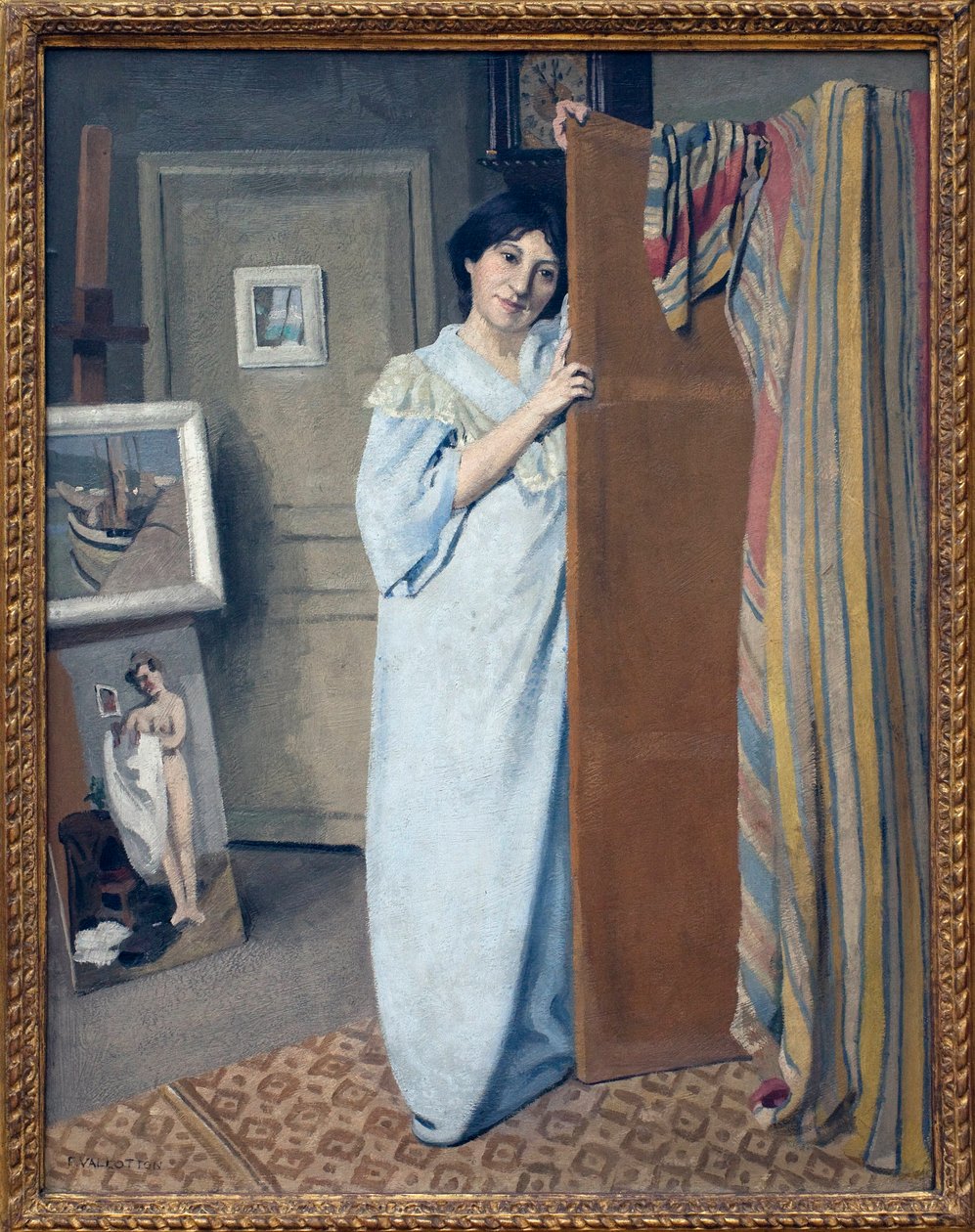 瓦洛顿夫人穿着连衣裙。 Felix Vallotton (1865-1925) 作画，油画 作者 费利克斯·爱德华·瓦洛顿