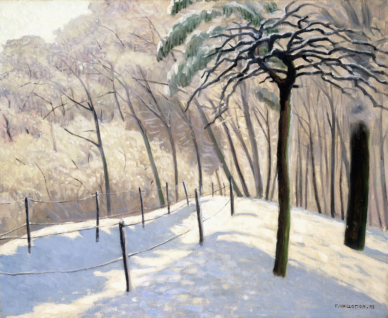 Bois de Boulogne的雪景； Bois de Boulogne的雪景，1905年 作者 费利克斯·爱德华·瓦洛顿