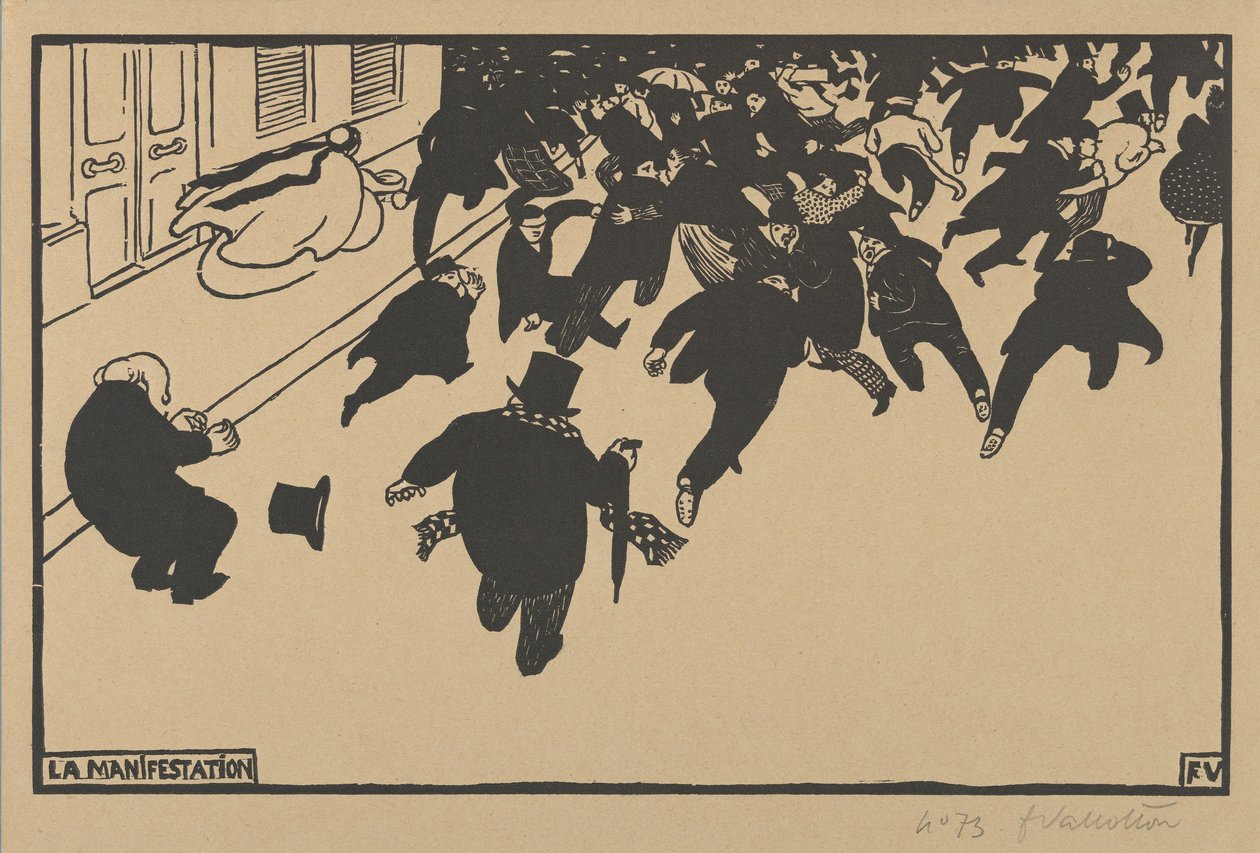 示范（La Manifestation），1893年（奶油编织纸上的木刻） 作者 费利克斯·爱德华·瓦洛顿