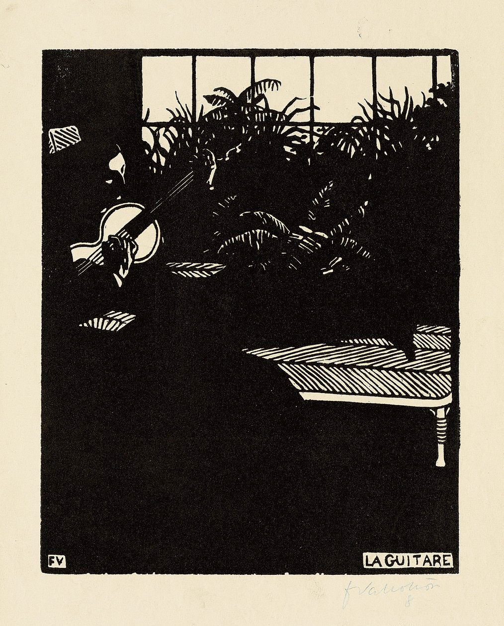 吉他，来自“乐器”系列，V，1897年 作者 费利克斯·爱德华·瓦洛顿