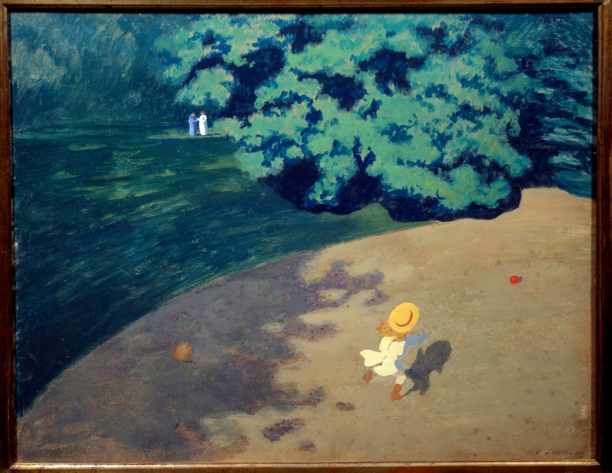 球或角落里的公园，孩子在玩球 绘画：Felix Vallotton (1865-1925) 1899年 太阳。0,48 x 0,61米 巴黎，奥赛博物馆 作者 费利克斯·爱德华·瓦洛顿